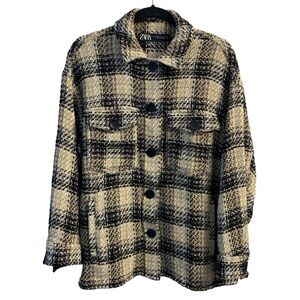 Zara Casual Plaid Shacket Button Down Long Sleeve Shirt Size M